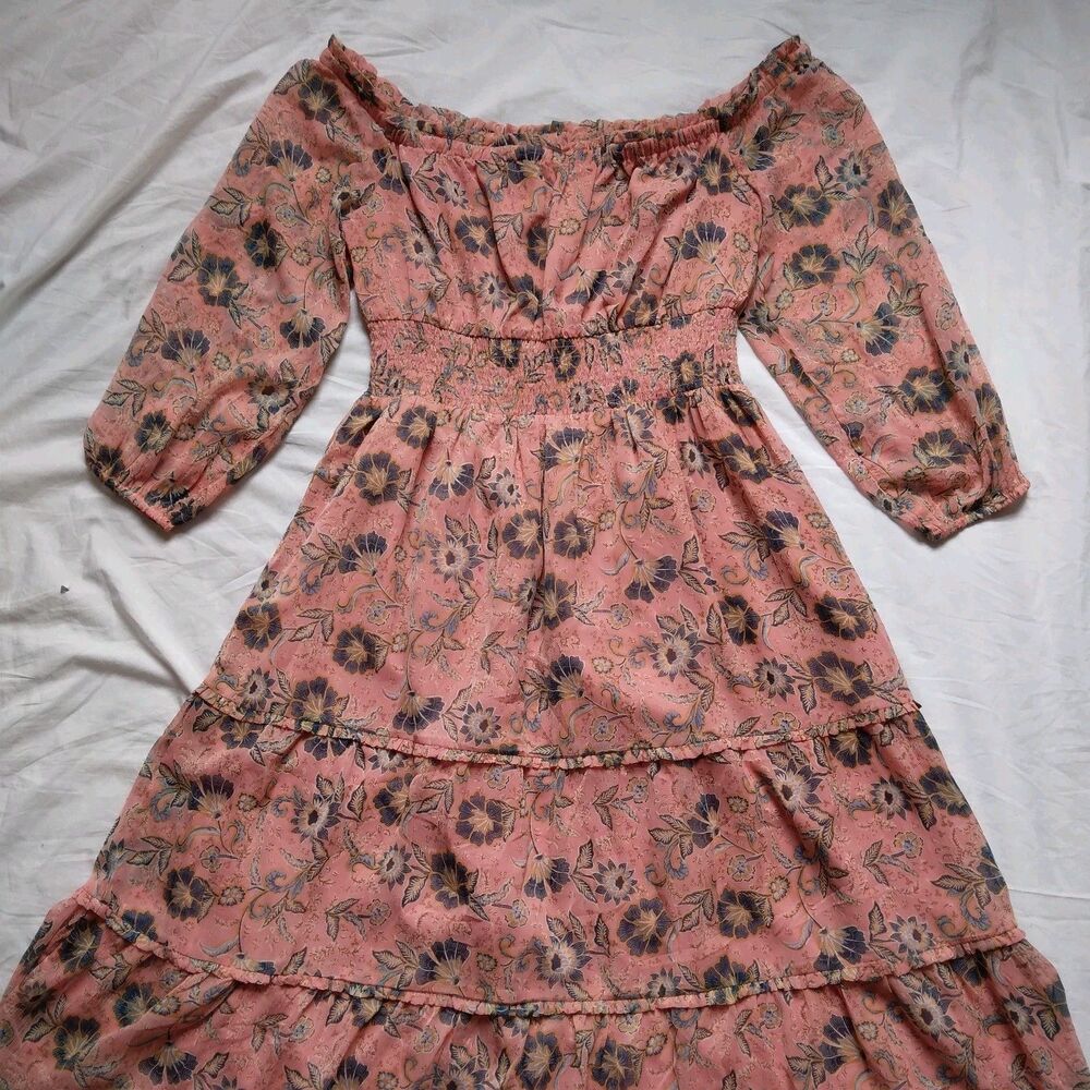 Patrons of Peace Dress Gypsy Floral Boho Peasant Pink Blue Womens Large - Picture 2 of 14